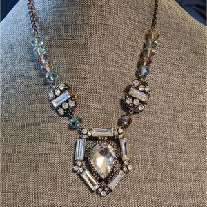 Vintage only one - crystal & rhinestone drop center  princess statement necklace